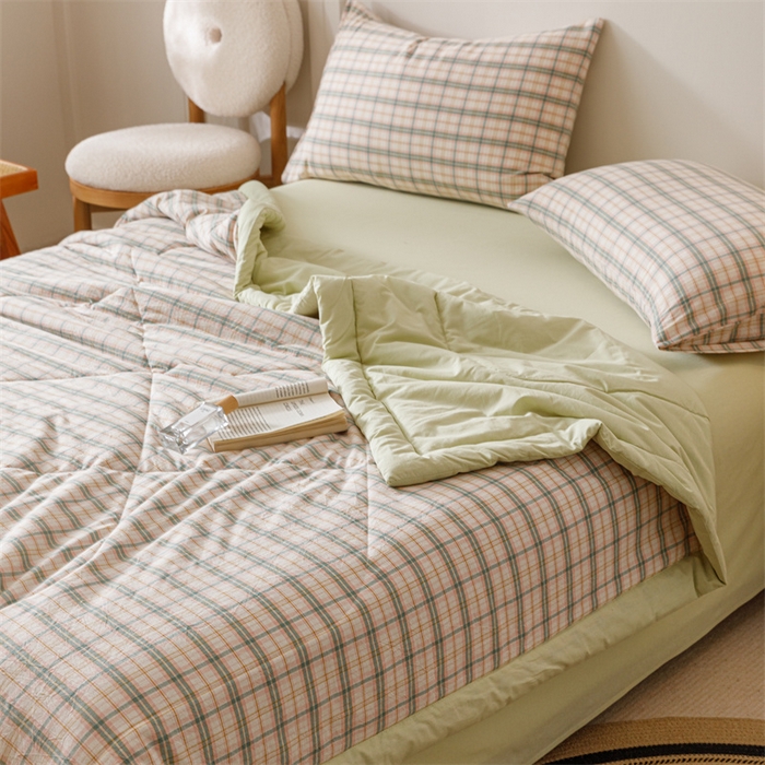 91家纺网 家纺一手货源 找家纺 恬思语家纺 2026新款全棉纯棉色织水洗棉棉花夏被空调被夏凉被四件套 棉芷 绿