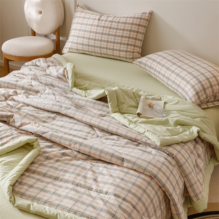 91家纺网 家纺一手货源 找家纺 恬思语家纺 2026新款全棉纯棉色织水洗棉棉花夏被空调被夏凉被四件套 棉芷 绿
