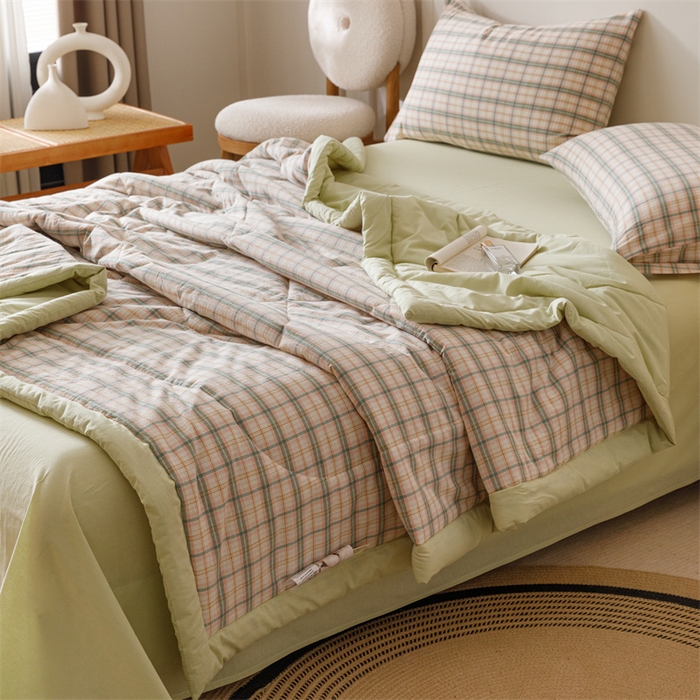 91家纺网 家纺一手货源 找家纺 恬思语家纺 2026新款全棉纯棉色织水洗棉棉花夏被空调被夏凉被四件套 棉芷 绿