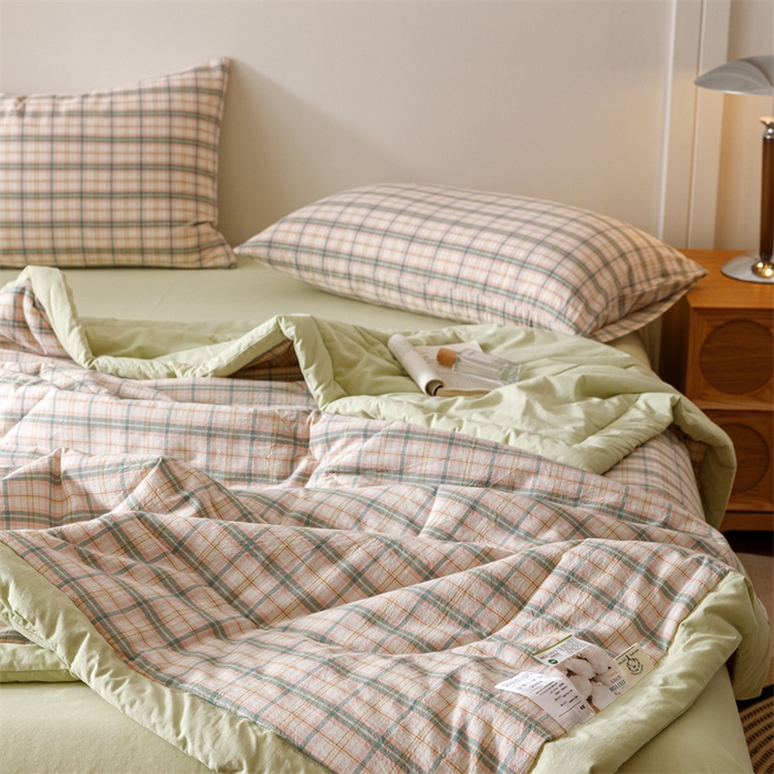 91家纺网 家纺一手货源 找家纺 恬思语家纺 2026新款全棉纯棉色织水洗棉棉花夏被空调被夏凉被四件套 棉芷 绿