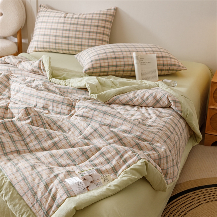 91家纺网 家纺一手货源 找家纺 恬思语家纺 2026新款全棉纯棉色织水洗棉棉花夏被空调被夏凉被四件套 棉芷 绿