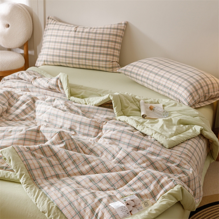 91家纺网 家纺一手货源 找家纺 恬思语家纺 2026新款全棉纯棉色织水洗棉棉花夏被空调被夏凉被四件套 棉芷 绿