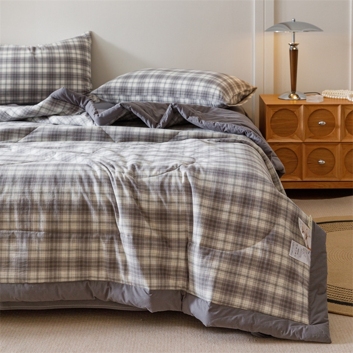 91家纺网 家纺一手货源 找家纺 恬思语家纺 2026新款全棉纯棉色织水洗棉棉花夏被空调被夏凉被四件套 轩尼诗 灰