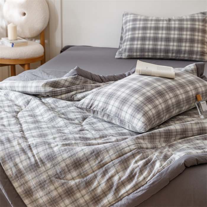 91家纺网 家纺一手货源 找家纺 恬思语家纺 2026新款全棉纯棉色织水洗棉棉花夏被空调被夏凉被四件套 轩尼诗 灰