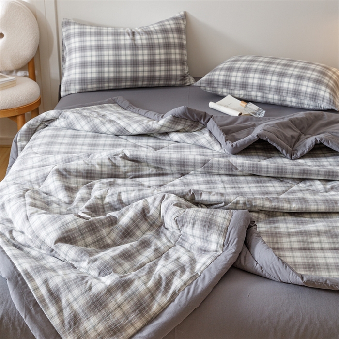 91家纺网 家纺一手货源 找家纺 恬思语家纺 2026新款全棉纯棉色织水洗棉棉花夏被空调被夏凉被四件套 轩尼诗 灰