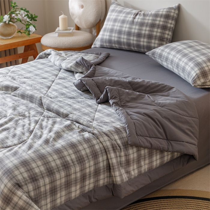 91家纺网 家纺一手货源 找家纺 恬思语家纺 2026新款全棉纯棉色织水洗棉棉花夏被空调被夏凉被四件套 轩尼诗 灰