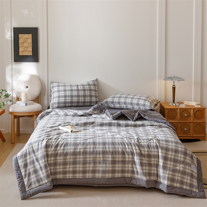 91家纺网 家纺一手货源 找家纺 恬思语家纺 2026新款全棉纯棉色织水洗棉棉花夏被空调被夏凉被四件套 轩尼诗 灰