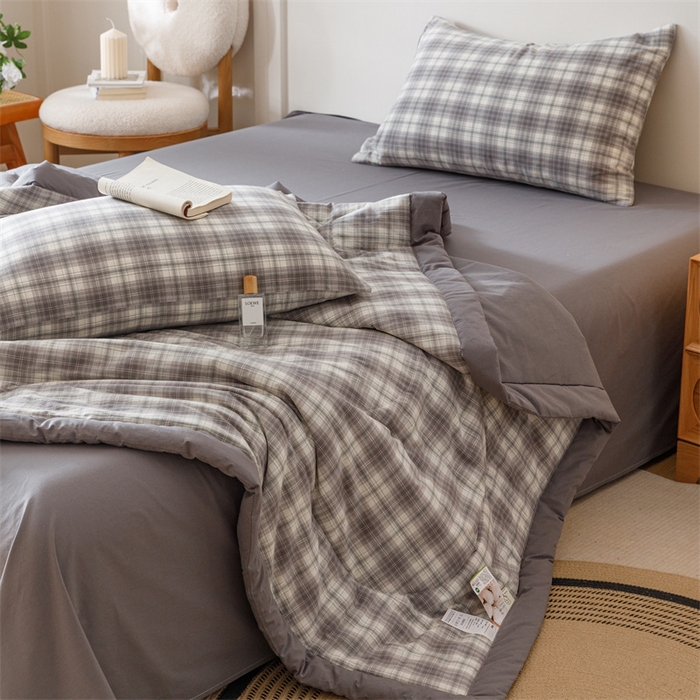 91家纺网 家纺一手货源 找家纺 恬思语家纺 2026新款全棉纯棉色织水洗棉棉花夏被空调被夏凉被四件套 轩尼诗 灰