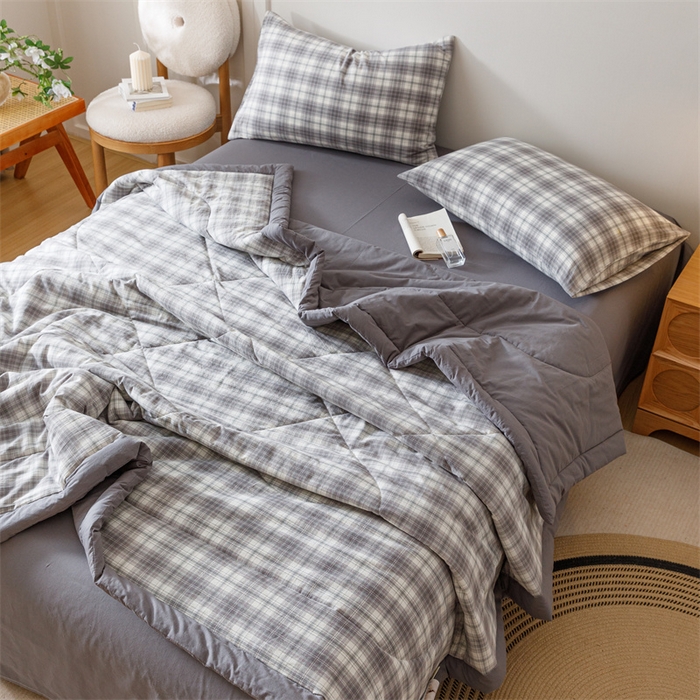 91家纺网 家纺一手货源 找家纺 恬思语家纺 2026新款全棉纯棉色织水洗棉棉花夏被空调被夏凉被四件套 轩尼诗 灰