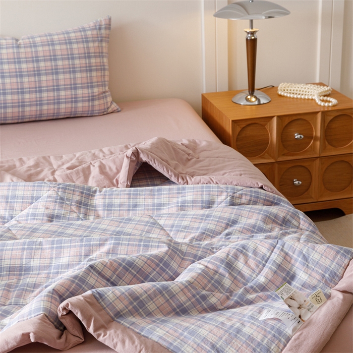 91家纺网 家纺一手货源 找家纺 恬思语家纺 2026新款全棉纯棉色织水洗棉棉花夏被空调被夏凉被四件套 云舒 紫