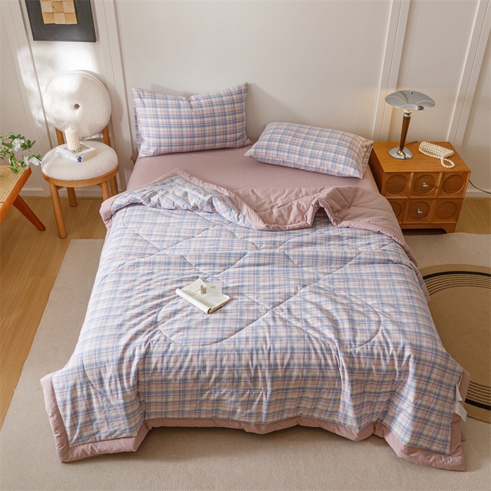 91家纺网 家纺一手货源 找家纺 恬思语家纺 2026新款全棉纯棉色织水洗棉棉花夏被空调被夏凉被四件套 云舒 紫