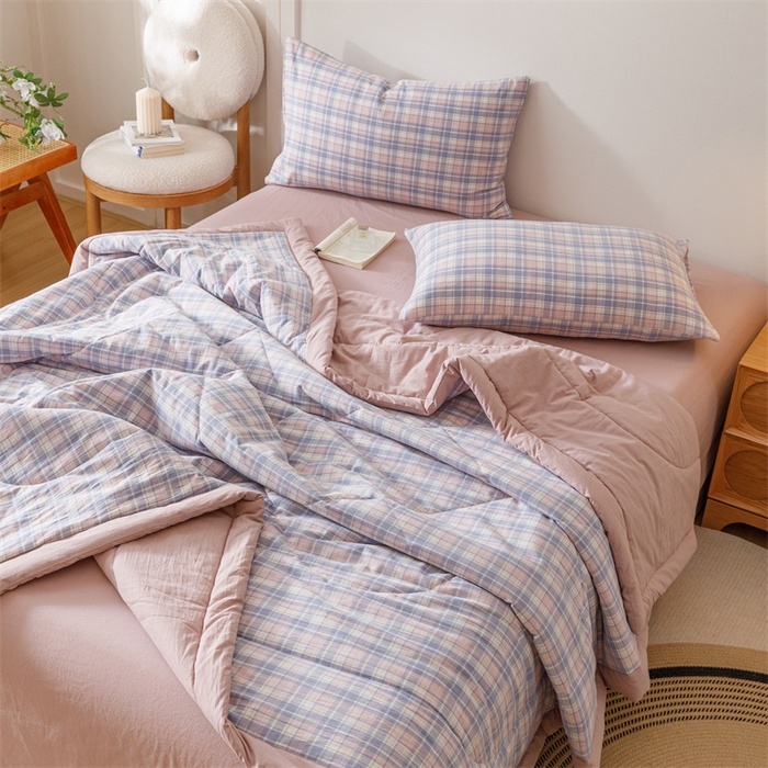 91家纺网 家纺一手货源 找家纺 恬思语家纺 2026新款全棉纯棉色织水洗棉棉花夏被空调被夏凉被四件套 云舒 紫