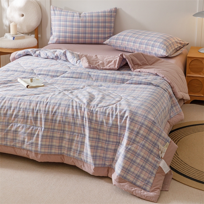 91家纺网 家纺一手货源 找家纺 恬思语家纺 2026新款全棉纯棉色织水洗棉棉花夏被空调被夏凉被四件套 云舒 紫