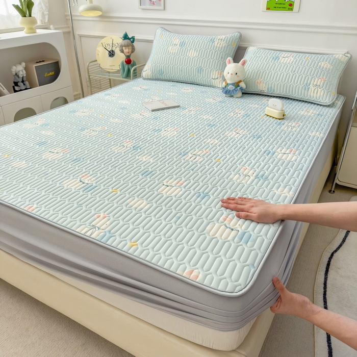 91家纺网 家纺一手货源 找家纺 丝羽坊 2026新款高密凉感丝印花乳胶凉席-床笠款 小白兔