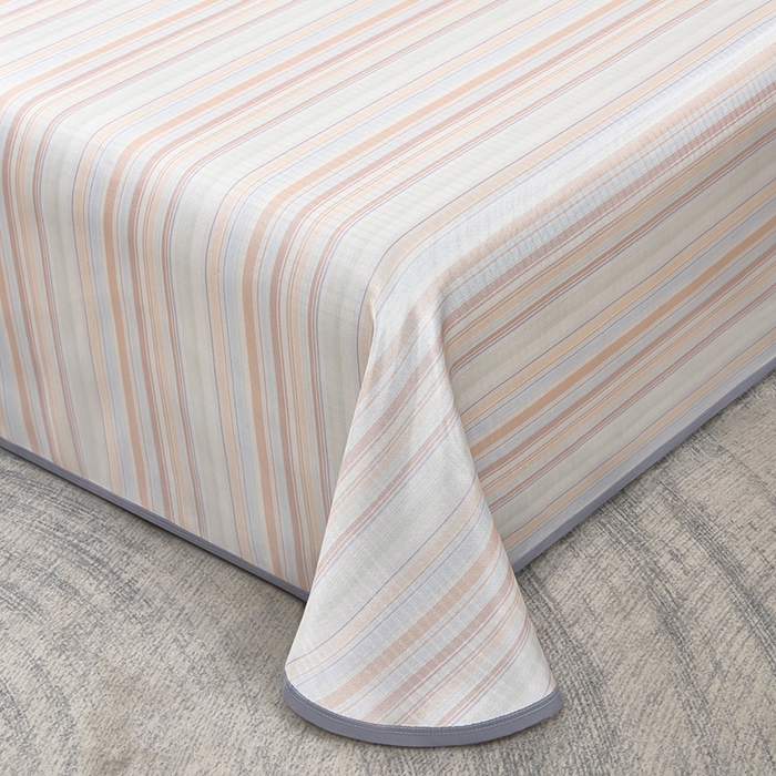 91家纺网 家纺一手货源 找家纺 念家居 2026新款轻奢可机洗水洗床单款高密大版斜纹冰丝凉席三件套 粉蓝条纹