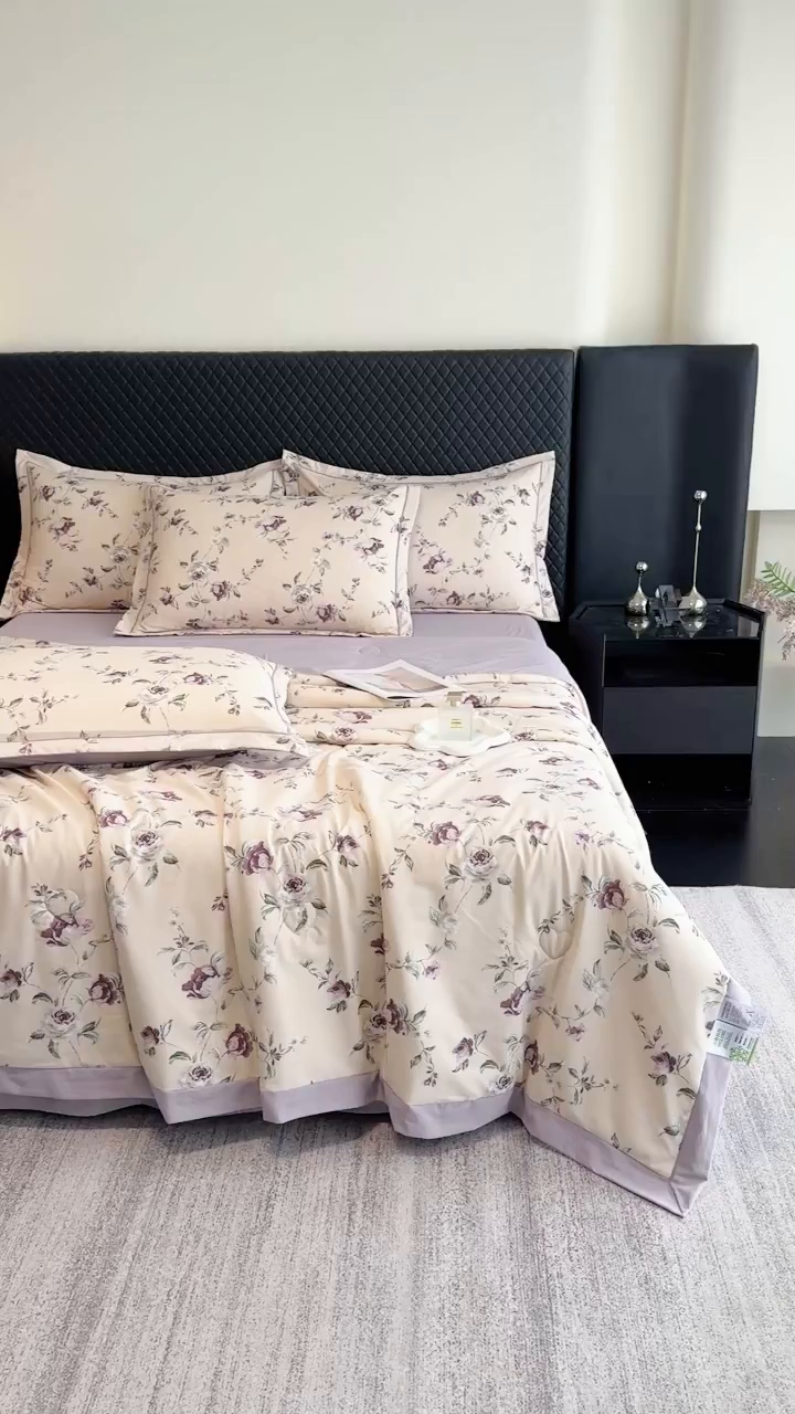 91家纺网 家纺一手货源 找家纺 （总）赛丽雅 2026新款拼角轻奢冰丝凉感夏被四件套