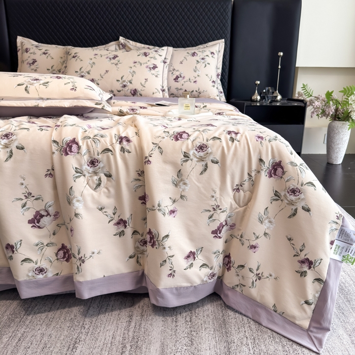 91家纺网 家纺一手货源 找家纺 （总）赛丽雅 2026新款拼角轻奢冰丝凉感夏被四件套