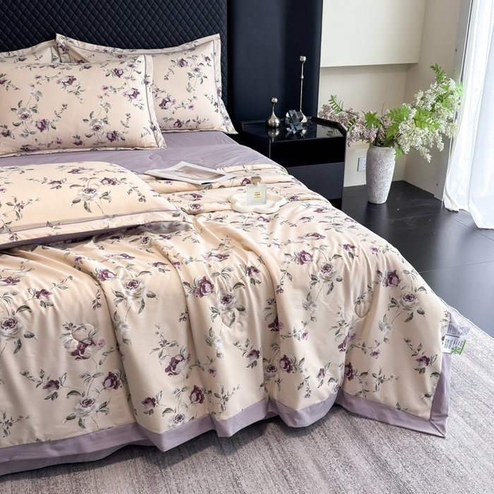 91家纺网 家纺一手货源 找家纺 （总）赛丽雅 2026新款拼角轻奢冰丝凉感夏被四件套