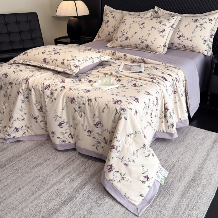 91家纺网 家纺一手货源 找家纺 （总）赛丽雅 2026新款拼角轻奢冰丝凉感夏被四件套