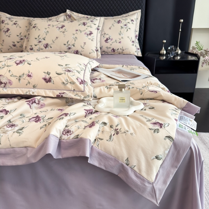 91家纺网 家纺一手货源 找家纺 （总）赛丽雅 2026新款拼角轻奢冰丝凉感夏被四件套