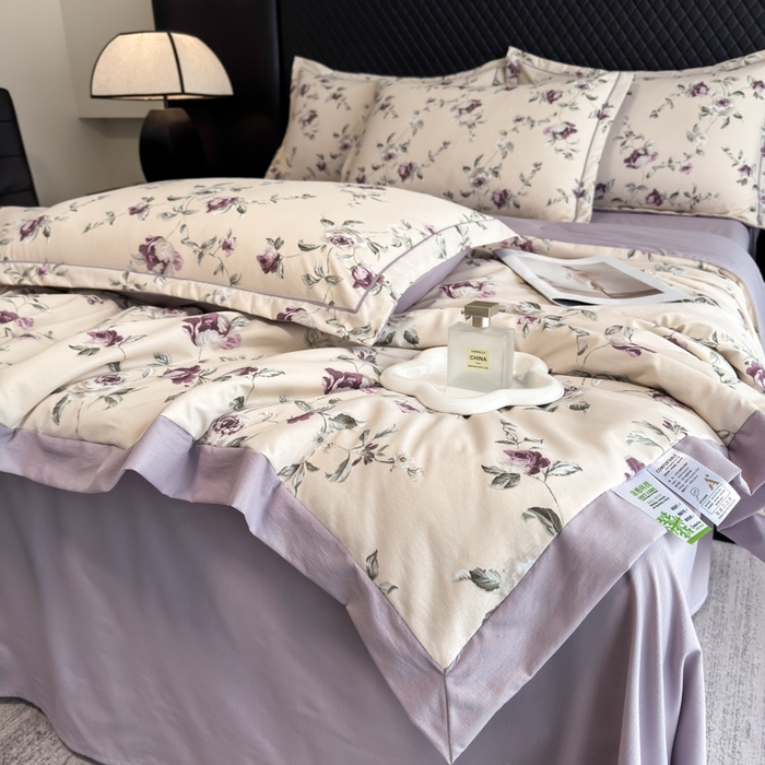 91家纺网 家纺一手货源 找家纺 （总）赛丽雅 2026新款拼角轻奢冰丝凉感夏被四件套