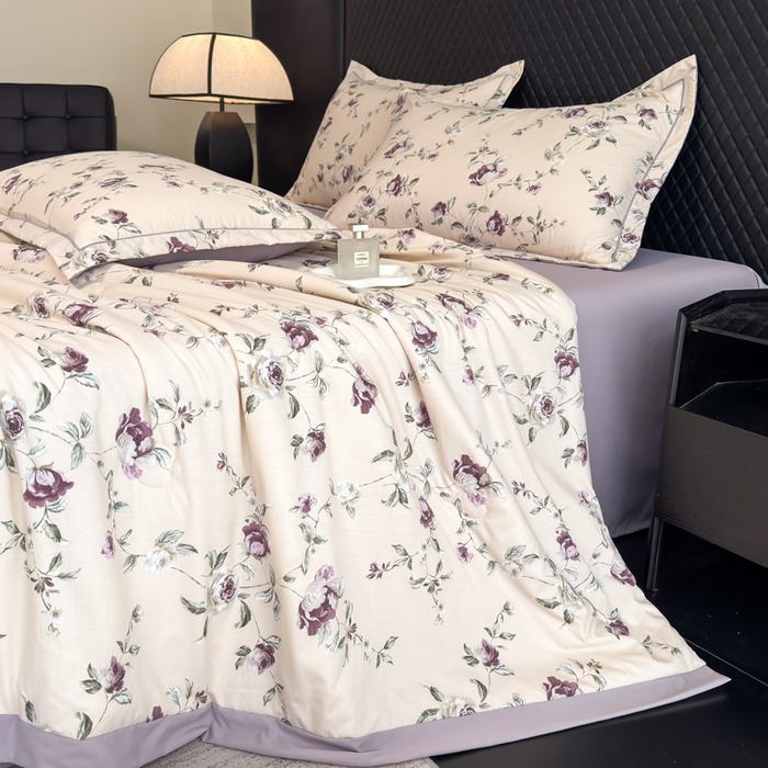 91家纺网 家纺一手货源 找家纺 （总）赛丽雅 2026新款拼角轻奢冰丝凉感夏被四件套