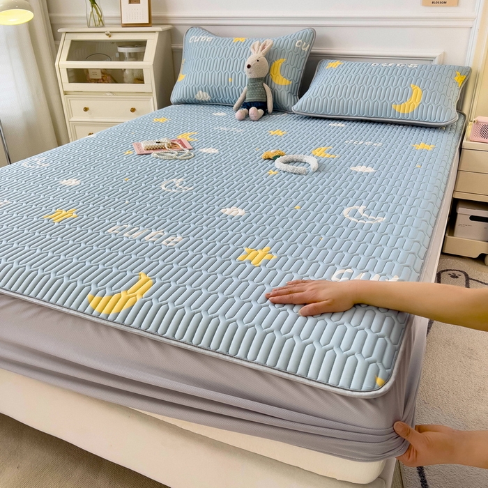 91家纺网 家纺一手货源 找家纺 丝羽坊 2026新款高密凉感丝印花乳胶凉席-床笠款 星月