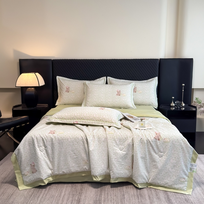 91家纺网 家纺一手货源 找家纺 （总）赛丽雅 2026新款拼角轻奢冰丝凉感夏被四件套