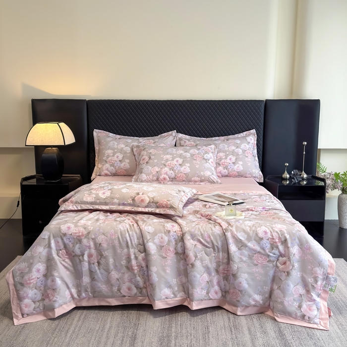 91家纺网 家纺一手货源 找家纺 （总）赛丽雅 2026新款拼角轻奢冰丝凉感夏被四件套