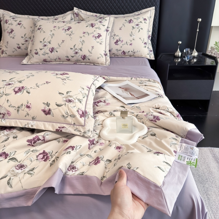 91家纺网 家纺一手货源 找家纺 赛丽雅 2026新款拼角轻奢冰丝凉感夏被四件套 安妮