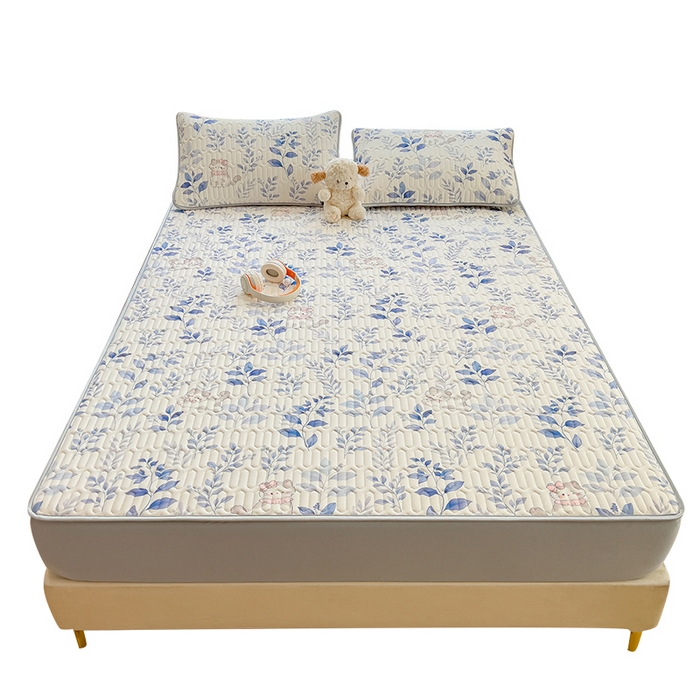 91家纺网 家纺一手货源 找家纺 丝羽坊 2026新款高密凉感丝印花乳胶凉席-床笠款 雾蓝花影