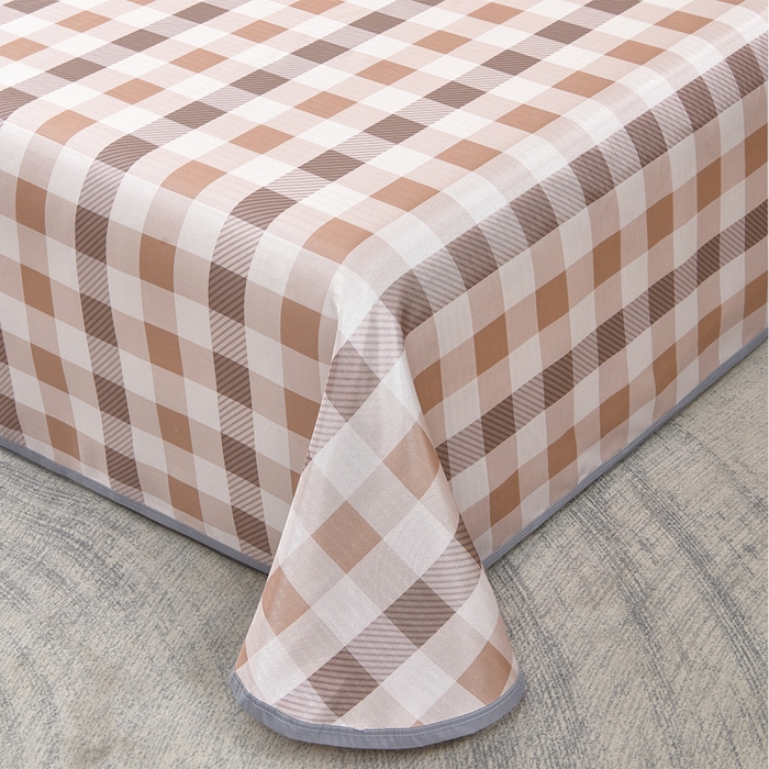 91家纺网 家纺一手货源 找家纺 念家居 2026新款轻奢可机洗水洗床单款高密大版斜纹冰丝凉席三件套 粉棕格纹