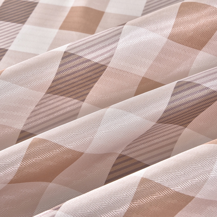 91家纺网 家纺一手货源 找家纺 念家居 2026新款轻奢可机洗水洗床单款高密大版斜纹冰丝凉席三件套 粉棕格纹
