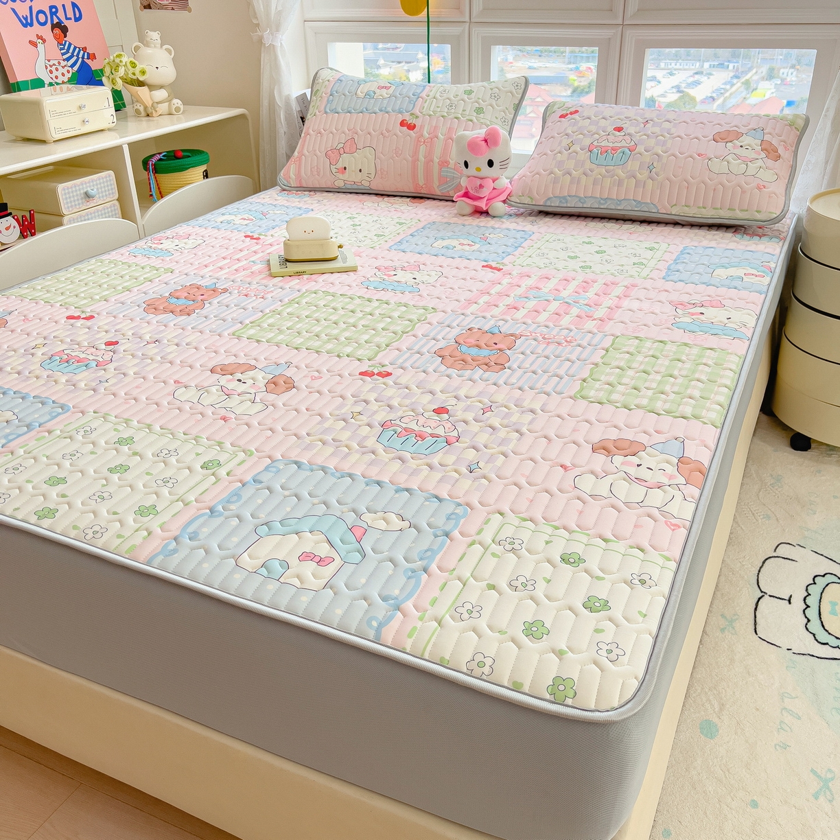 91家纺网 家纺一手货源 找家纺 丝羽坊 2026新款高密凉感丝印花乳胶凉席-床笠款 萌宠拼格