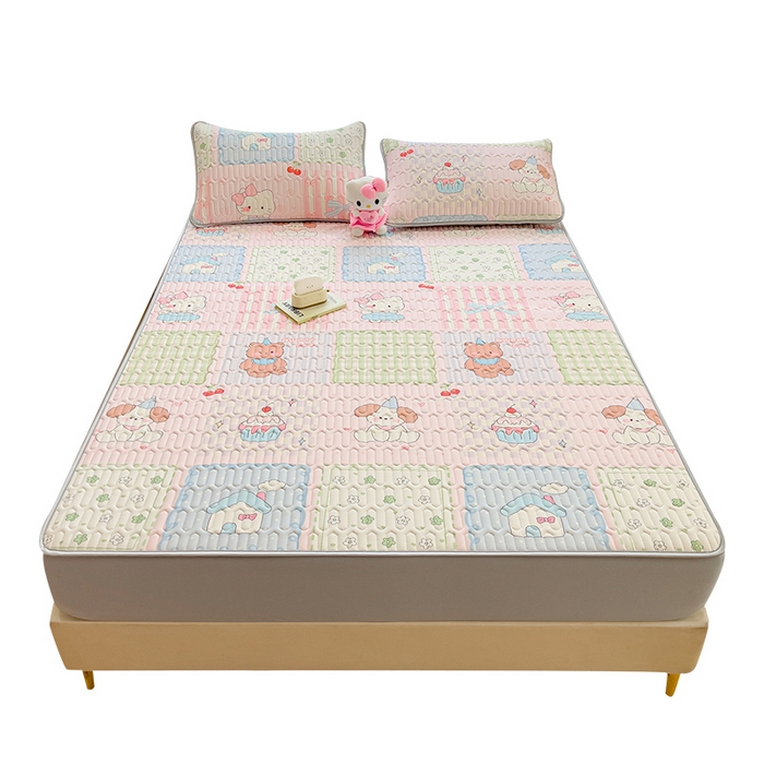 91家纺网 家纺一手货源 找家纺 丝羽坊 2026新款高密凉感丝印花乳胶凉席-床笠款 萌宠拼格