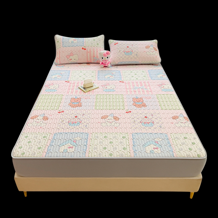 91家纺网 家纺一手货源 找家纺 丝羽坊 2026新款高密凉感丝印花乳胶凉席-床笠款 萌宠拼格