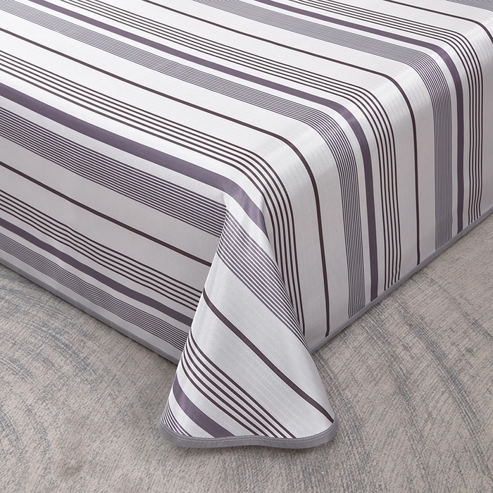 91家纺网 家纺一手货源 找家纺 念家居 2026新款轻奢可机洗水洗床单款高密大版斜纹冰丝凉席三件套 灰紫条纹