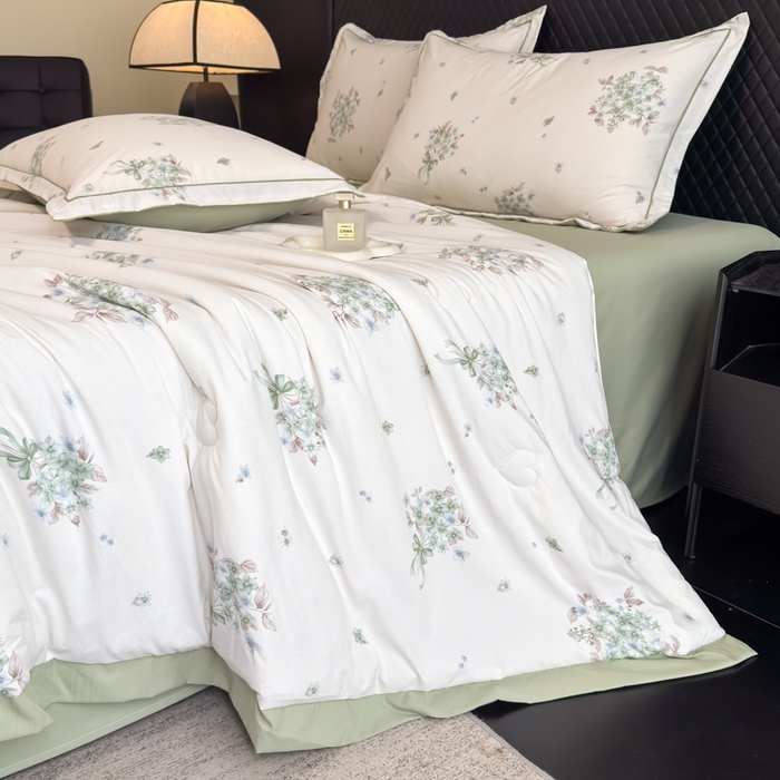 91家纺网 家纺一手货源 找家纺 赛丽雅 2026新款拼角轻奢冰丝凉感夏被四件套 花束