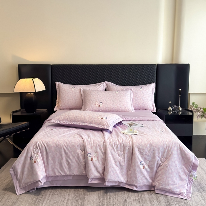 赛丽雅 2026新款拼角轻奢冰丝凉感夏被四件套 花田兔-粉