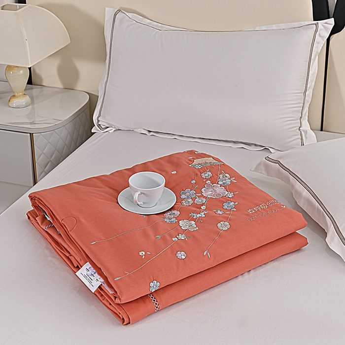 太阳羽家纺 2026新款天丝绣花镂空夏被夏凉被空调被--深呼吸 深呼吸-橘色