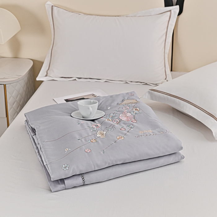 太阳羽家纺 2026新款天丝绣花镂空夏被夏凉被空调被--深呼吸 深呼吸-灰色