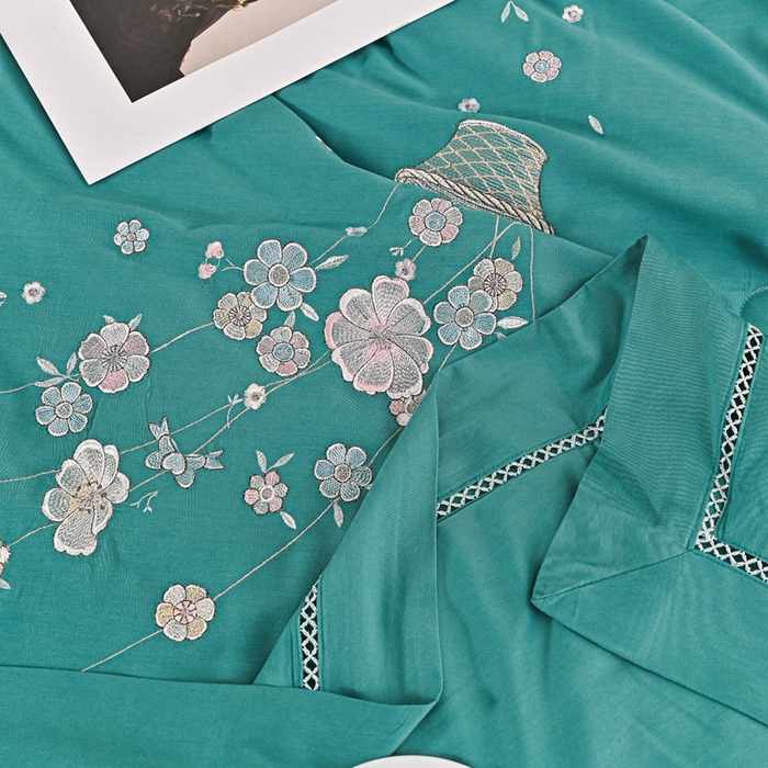 91家纺网 家纺一手货源 找家纺 太阳羽家纺 2026新款天丝绣花镂空夏被夏凉被空调被--深呼吸 深呼吸-墨绿