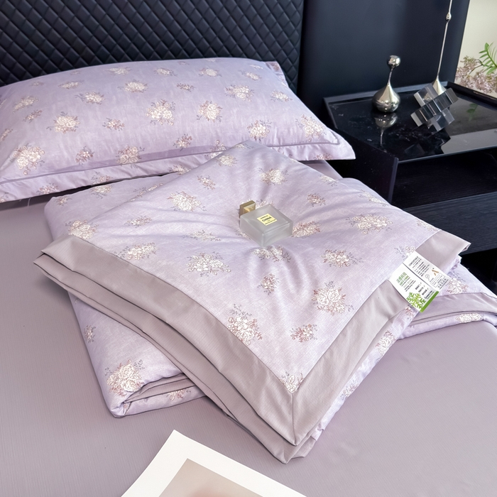 91家纺网 家纺一手货源 找家纺 赛丽雅 2026新款拼角轻奢冰丝凉感夏被四件套 苏梨