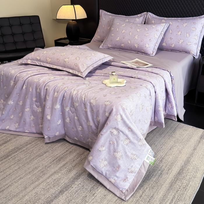 91家纺网 家纺一手货源 找家纺 赛丽雅 2026新款拼角轻奢冰丝凉感夏被四件套 苏梨