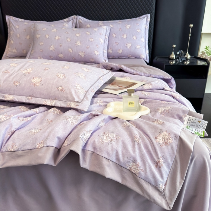 91家纺网 家纺一手货源 找家纺 赛丽雅 2026新款拼角轻奢冰丝凉感夏被四件套 苏梨