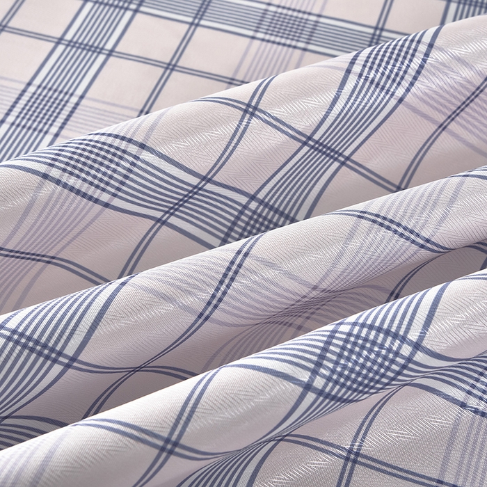 91家纺网 家纺一手货源 找家纺 念家居 2026新款轻奢可机洗水洗床单款高密大版斜纹冰丝凉席三件套 蓝灰格纹