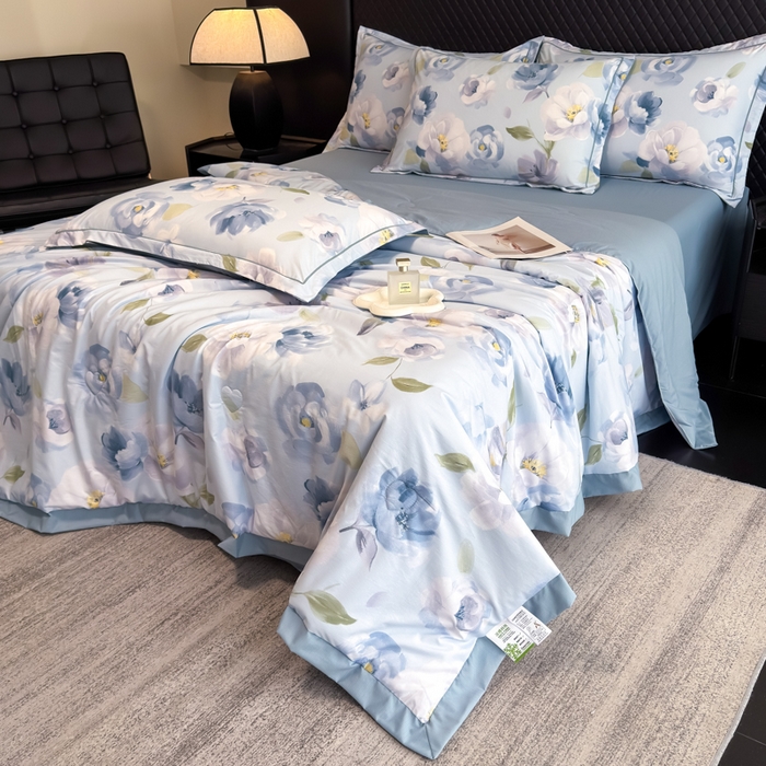 91家纺网 家纺一手货源 找家纺 赛丽雅 2026新款拼角轻奢冰丝凉感夏被四件套 云兮