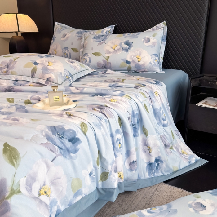 91家纺网 家纺一手货源 找家纺 赛丽雅 2026新款拼角轻奢冰丝凉感夏被四件套 云兮