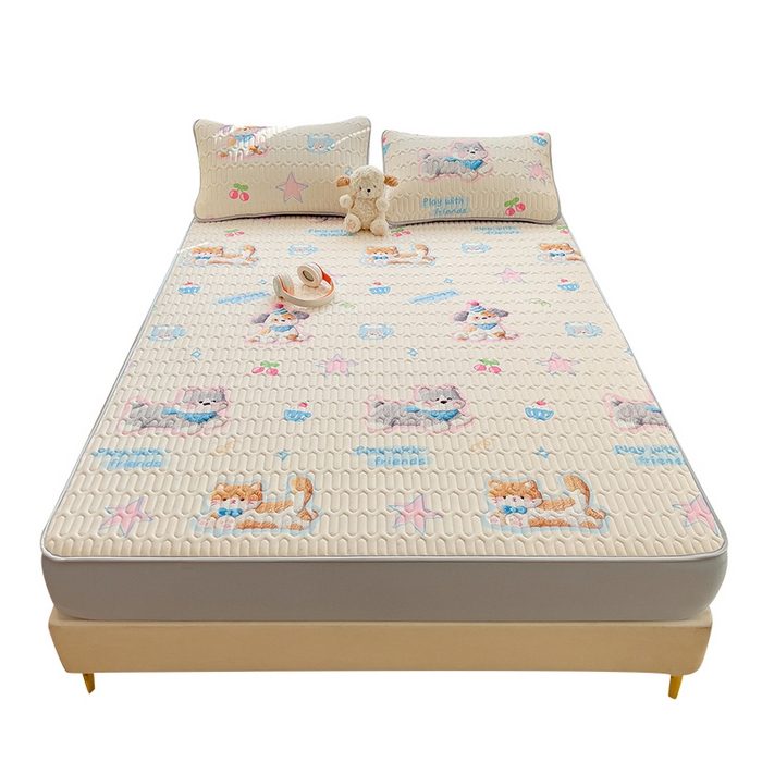 91家纺网 家纺一手货源 找家纺 丝羽坊 2026新款高密凉感丝印花乳胶凉席-床笠款 奶白萌犬