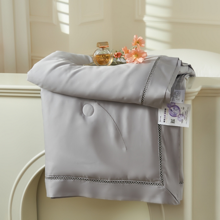 太阳羽家纺 2026新款天丝绣花镂空夏凉被空调被深睡眠夏被 银灰色